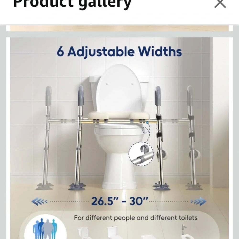 Adjustable Raised Toilet Seat with Support Frame - Cream